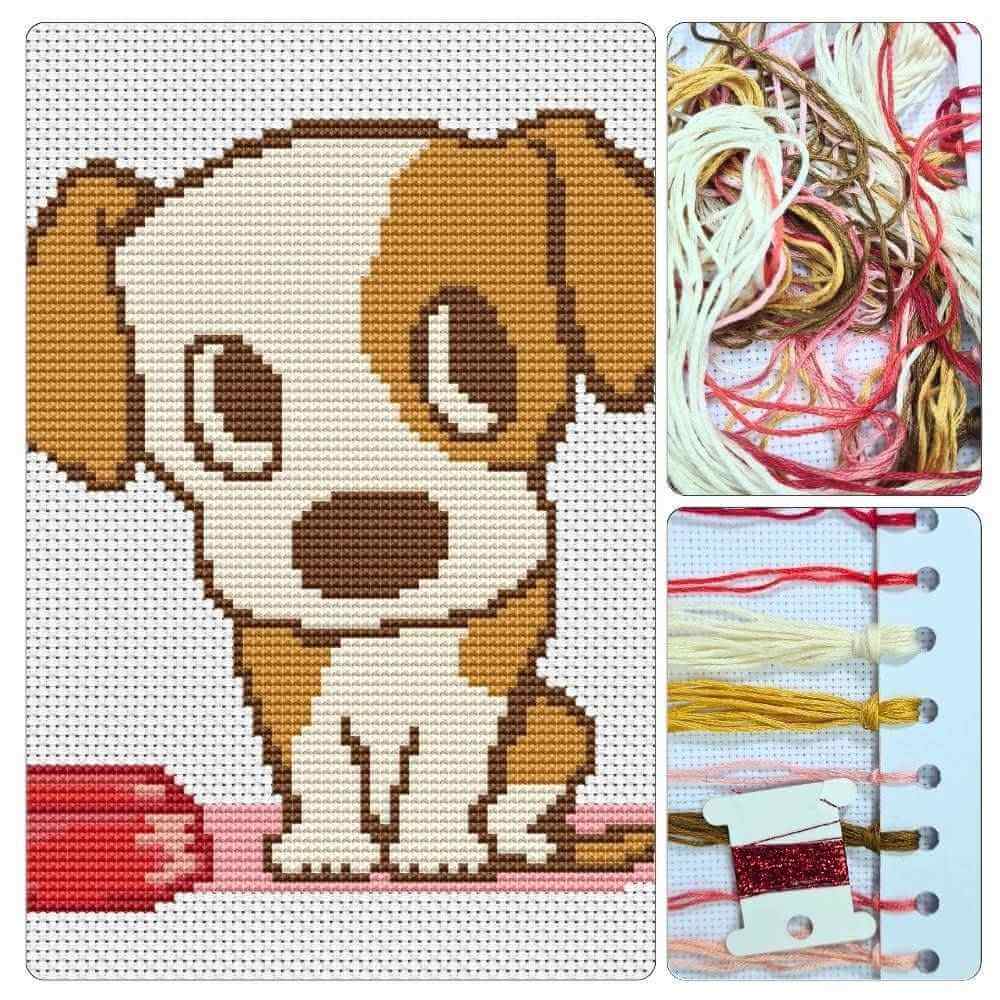 Puppy Chow Time Mini Cross Stitch Kit