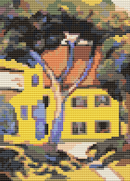 House in a Landscape Mini Cross Stitch Pattern by August Macke