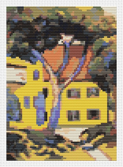 House in a Landscape Mini Counted Cross Stitch Pattern | August Macke