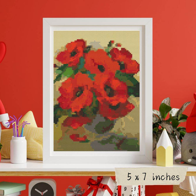 Poppies in a Vase Mini Cross Stitch Pattern