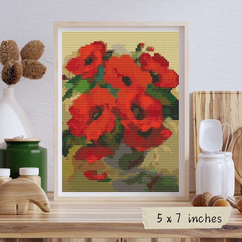 Poppies in a Vase Mini Cross Stitch Kit