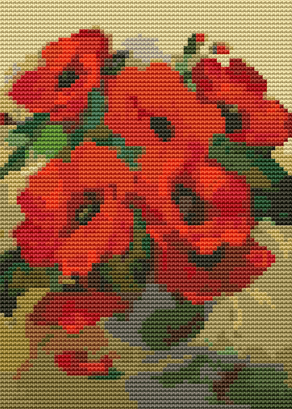 Poppies in a Vase Mini Cross Stitch Pattern by William Jabez Muckley