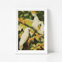 Sulphur Crested Cockatoos Mini Cross Stitch Kit - Mini Cross Stitch Kit - Jessie Arms Botke