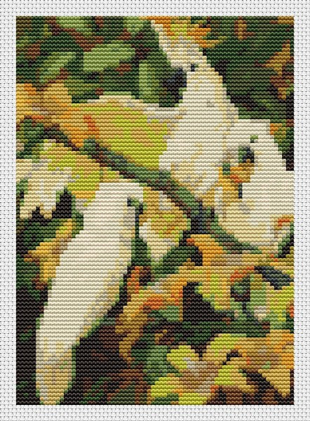 Sulphur Crested Cockatoos Mini Counted Cross Stitch Kit | Jessie Arms Botke