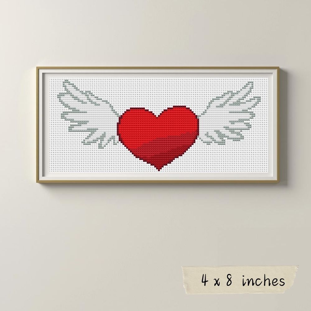 Winged Heart Mini Cross Stitch Pattern