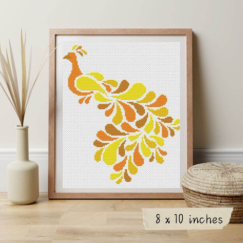 Abstract Peacock in Yellow Cross Stitch Kit