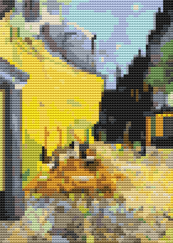 Cafe Terrace at Night Mini Cross Stitch Pattern by Vincent Van Gogh