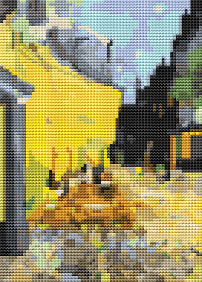 Cafe Terrace at Night Mini Cross Stitch Pattern by Vincent Van Gogh
