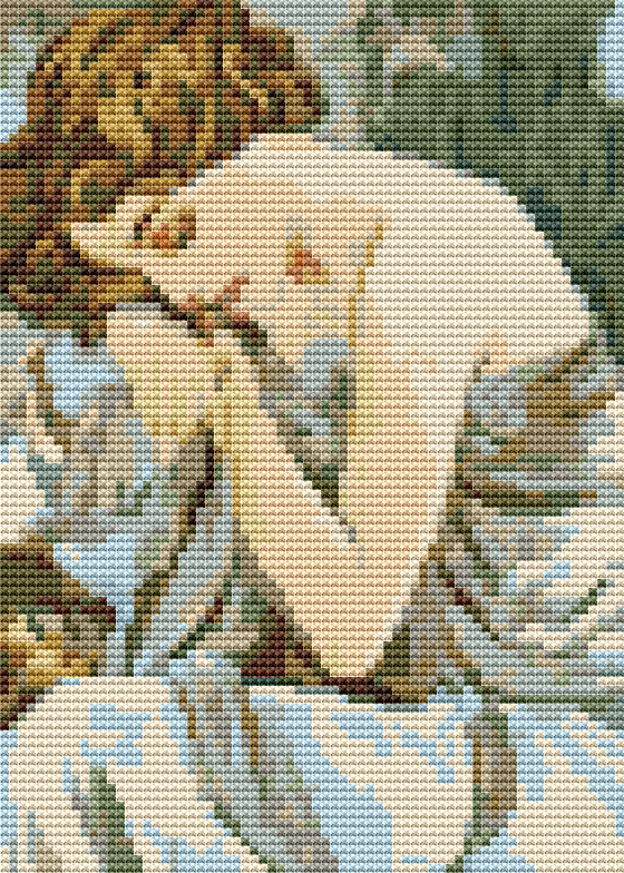 Night Mini Cross Stitch Pattern by Alphonse Mucha