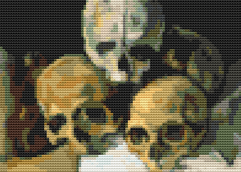 Pyramid of Skulls Mini Cross Stitch Pattern by Paul Cezanne