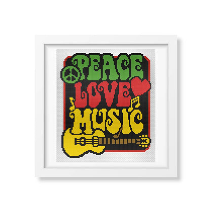 Peace, Love and Music Counted Cross Stitch Pattern | Lisa Fischer