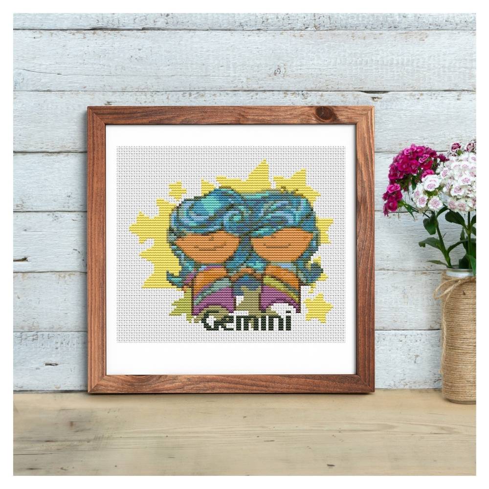 Fantasy Zodiac Gemini Cross Stitch Pattern Full Coverage 