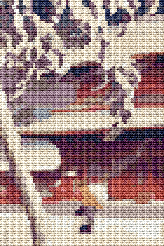 Temple Mini Cross Stitch Pattern by Kawase Hasui