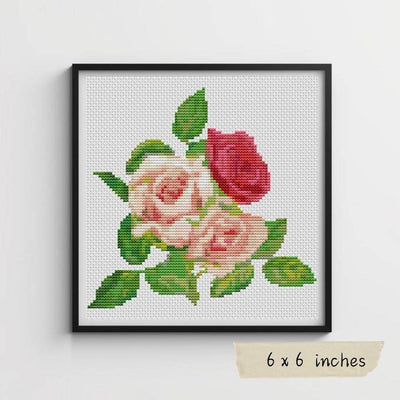 A Trio of Pink Roses Mini Cross Stitch Pattern