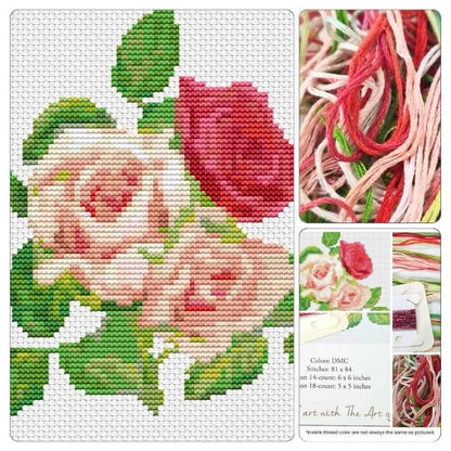 A Trio of Pink Roses Cross Stitch Kit