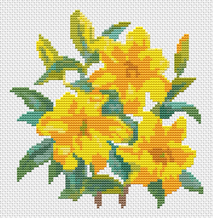 A Trio of Yellow Day Lilies Mini Cross Stitch Pattern by The Art of Stitch