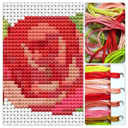 A Trio of Red Roses Mini Cross Stitch Kit