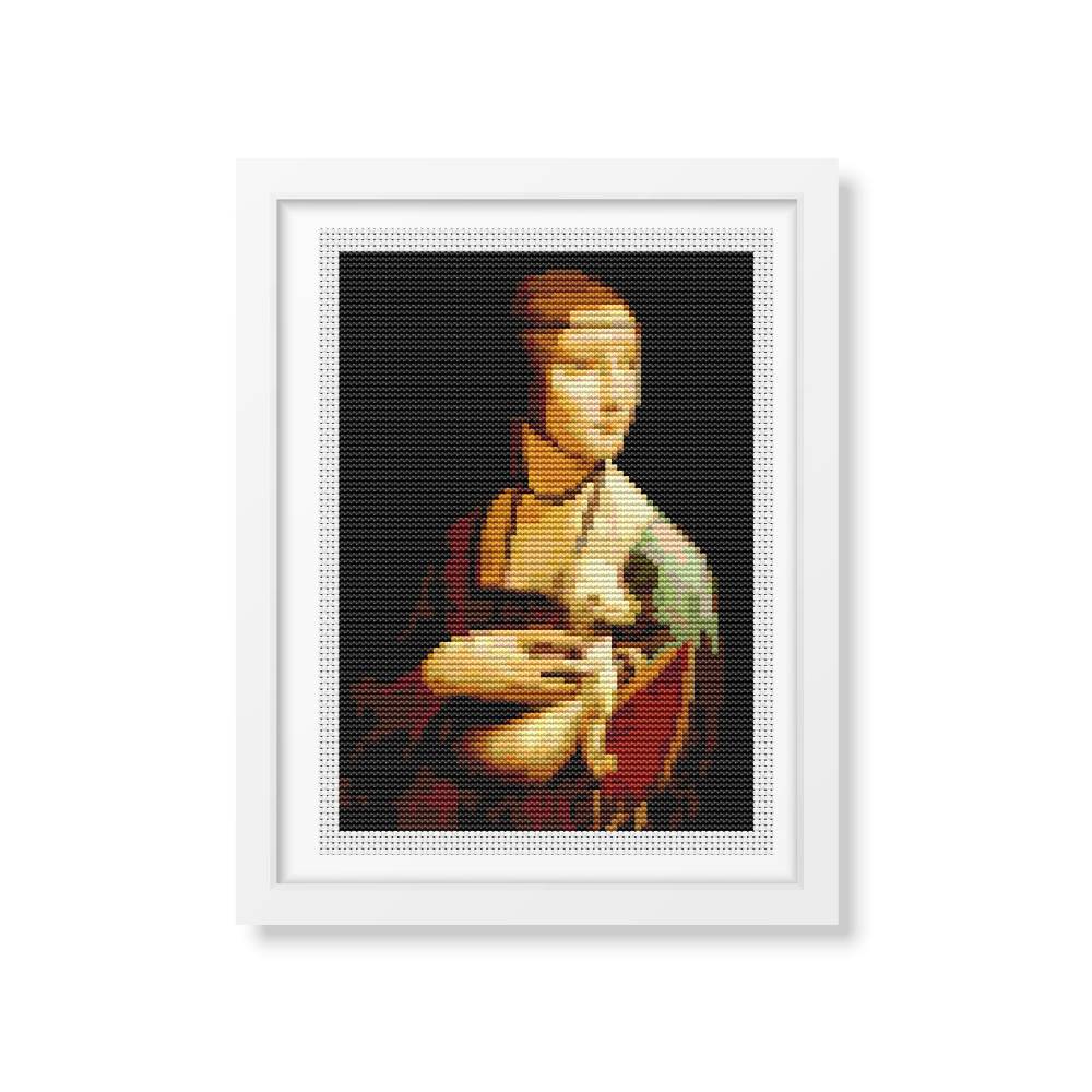 Lady with an Ermine Mini Cross Stitch Kit | Size: 5 x 7 inches | Leonardo da Vinci