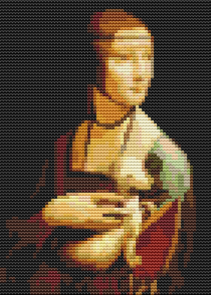 Lady with an Ermine Mini Cross Stitch Kit | Size: 5 x 7 inches | Leonardo da Vinci