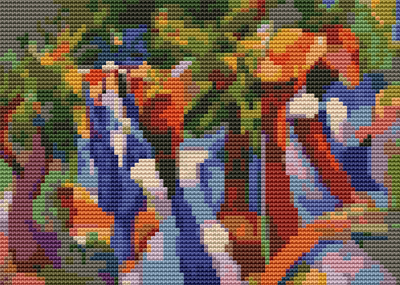 Girl Under the Trees Mini Cross Stitch Pattern by August Macke