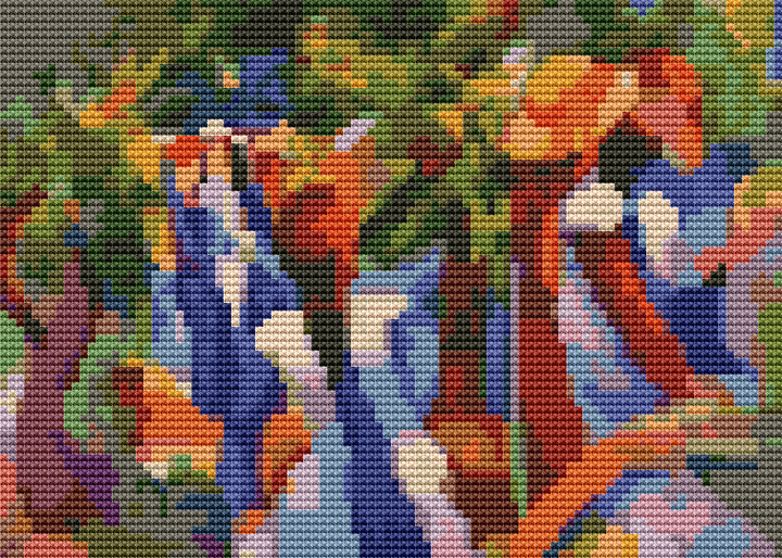 Girl Under the Trees Mini Cross Stitch Pattern by August Macke