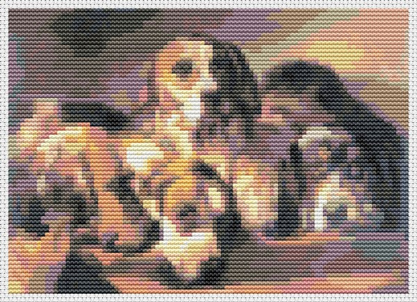 French Hounds Mini Counted Cross Stitch Pattern | Benno Raffael Adams