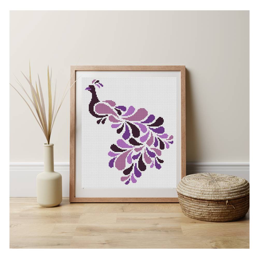 Abstract Peacock in Purple Counted Cross Stitch Pattern | Lisa Fischer