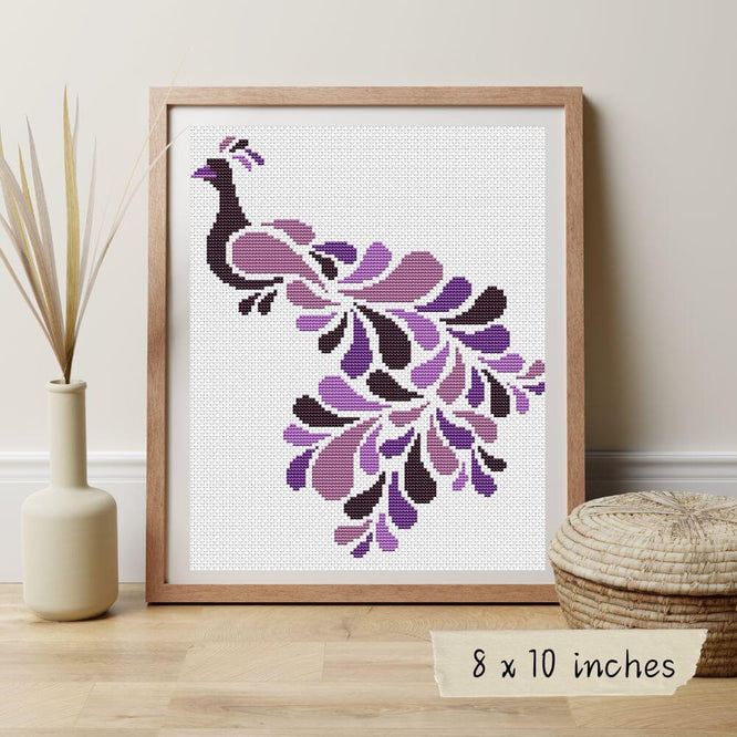 Abstract Peacock in Purple Cross Stitch Pattern