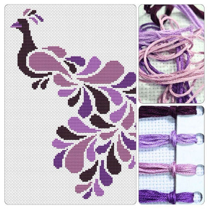 Abstract Peacock in Purple Cross Stitch Kit - Lisa Fischer