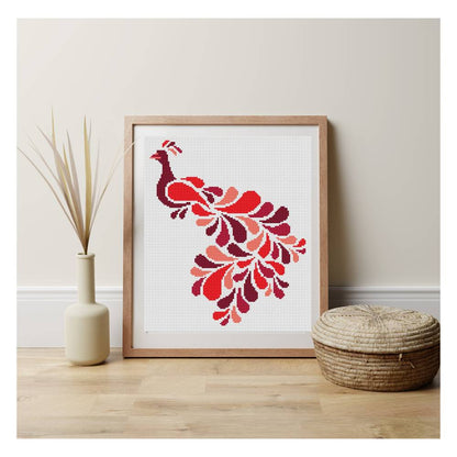 Abstract Peacock in Red Counted Cross Stitch Kit | Lisa Fischer