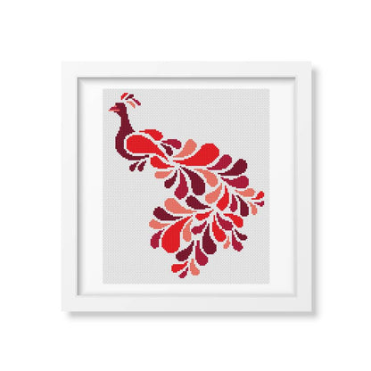 Abstract Peacock in Red Counted Cross Stitch Kit | Lisa Fischer