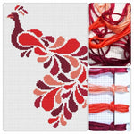 Abstract Peacock in Red Cross Stitch Kit