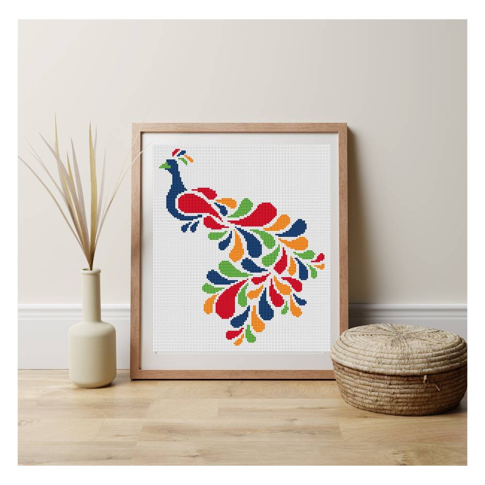 Abstract Peacock in Rainbow Counted Cross Stitch Kit | Lisa Fischer