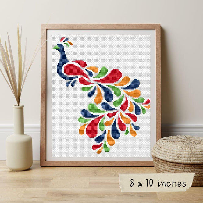 Abstract Peacock in Rainbow Cross Stitch Pattern