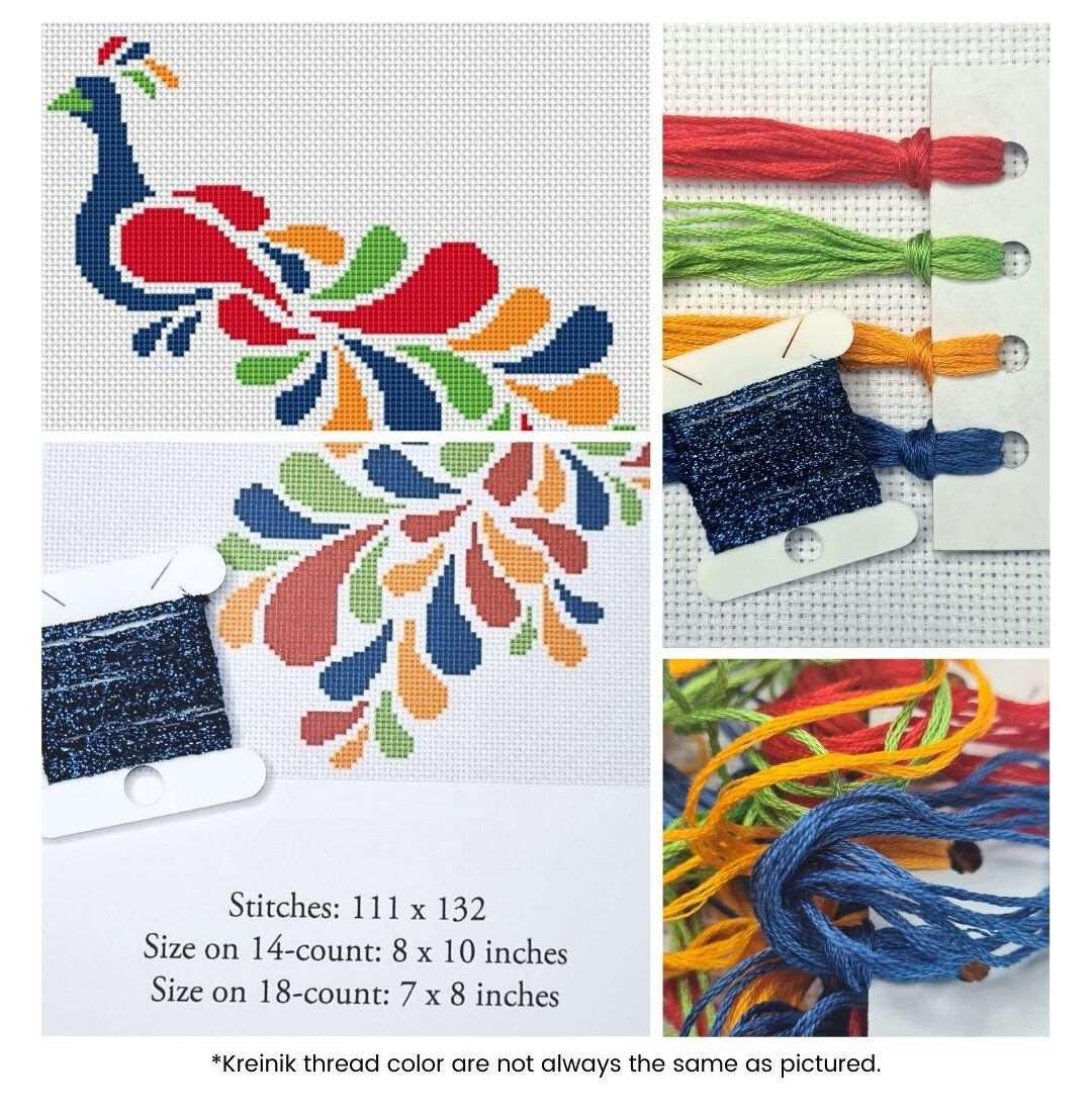 Abstract Peacock in Rainbow Counted Cross Stitch Kit | Lisa Fischer