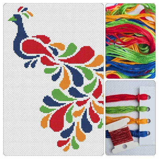 Abstract Peacock in Rainbow Cross Stitch Kit - Mini Cross Stitch Kit - The Art of Stitch