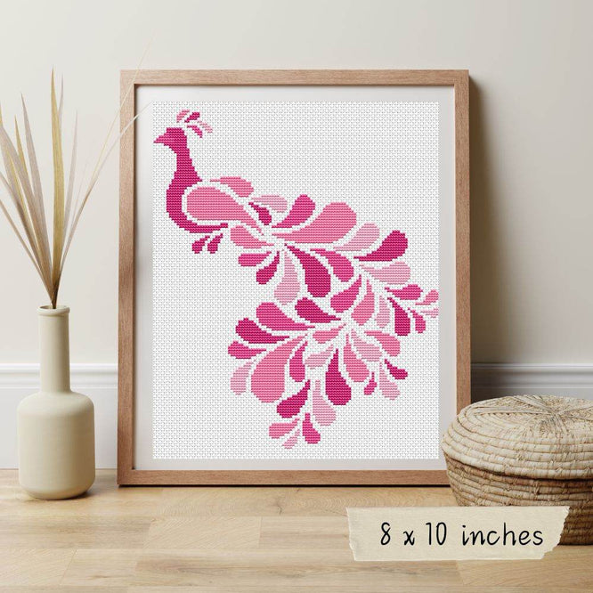Abstract Peacock in Pink Cross Stitch Pattern