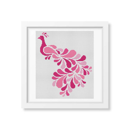 Abstract Peacock in Pink Counted Cross Stitch Pattern | Lisa Fischer