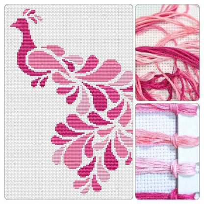 Abstract Peacock in Pink Cross Stitch Kit