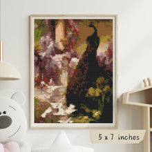 A Peacock and Doves in a Garden Mini Cross Stitch Pattern