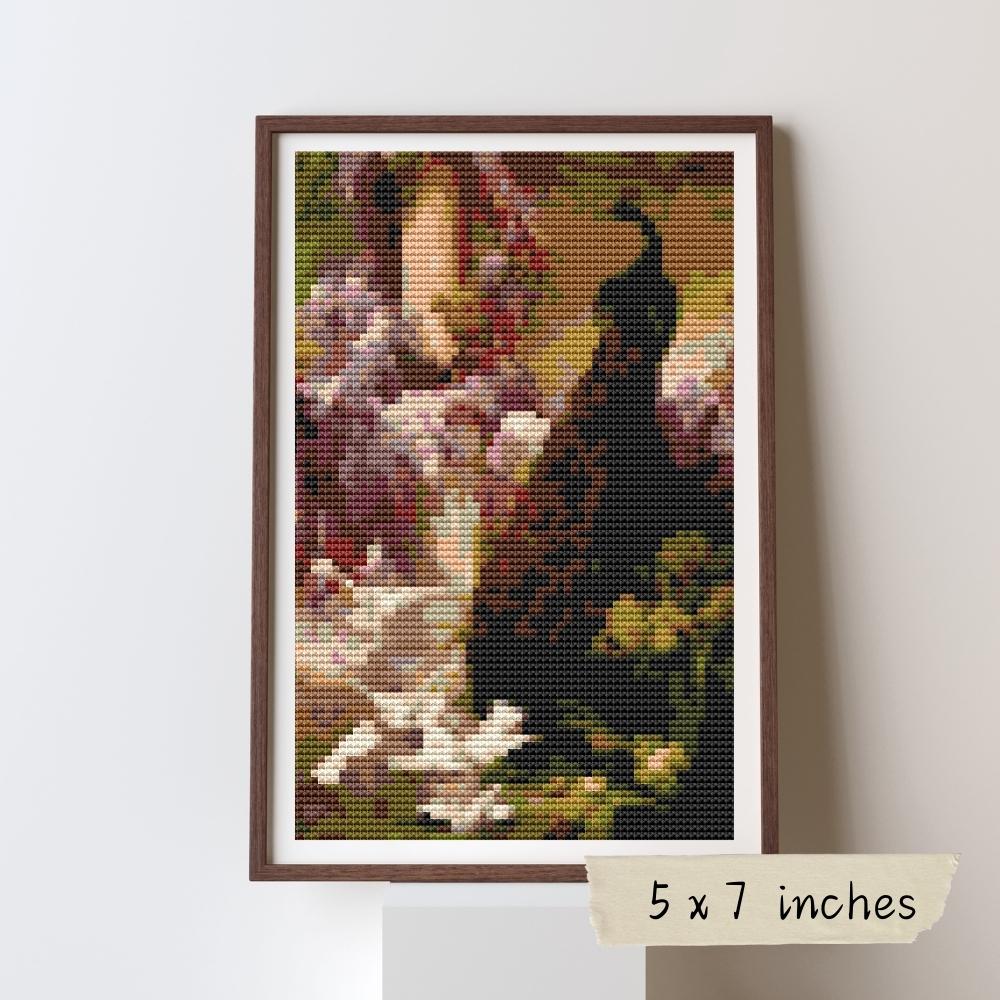 A Peacock and Doves in a Garden Mini Cross Stitch Pattern