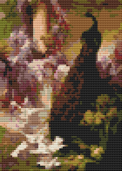 A Peacock and Doves in a Garden Mini Cross Stitch Kit
