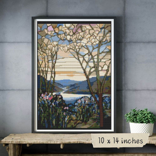 Magnolia and Irises Cross Stitch Pattern