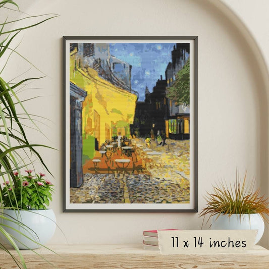 Cafe Terrace at Night Cross Stitch Pattern - Premium Cross Stitch Pattern - Vincent Van Gogh