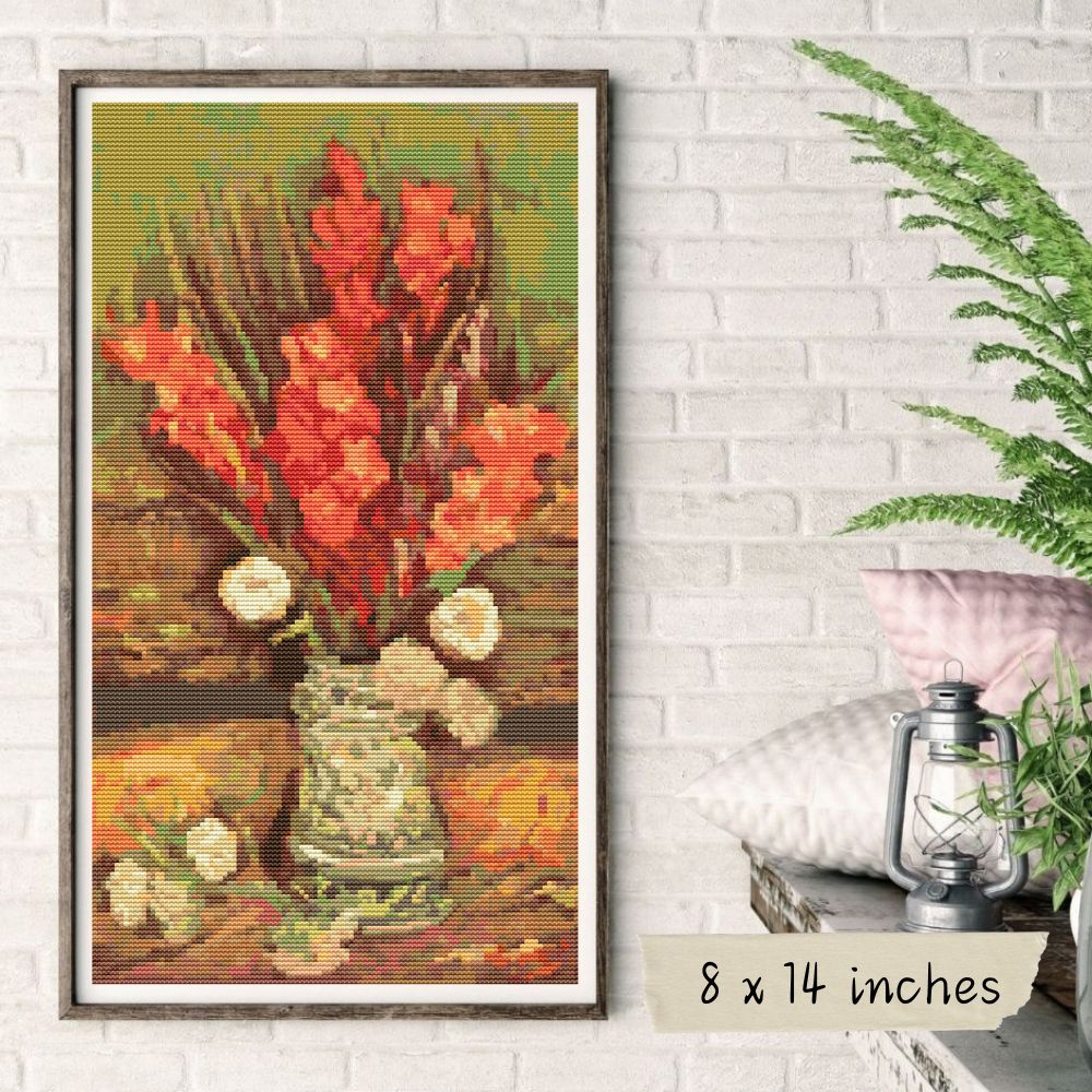 Vase with Red Gladioli Cross Stitch Pattern | Vincent Van Gogh