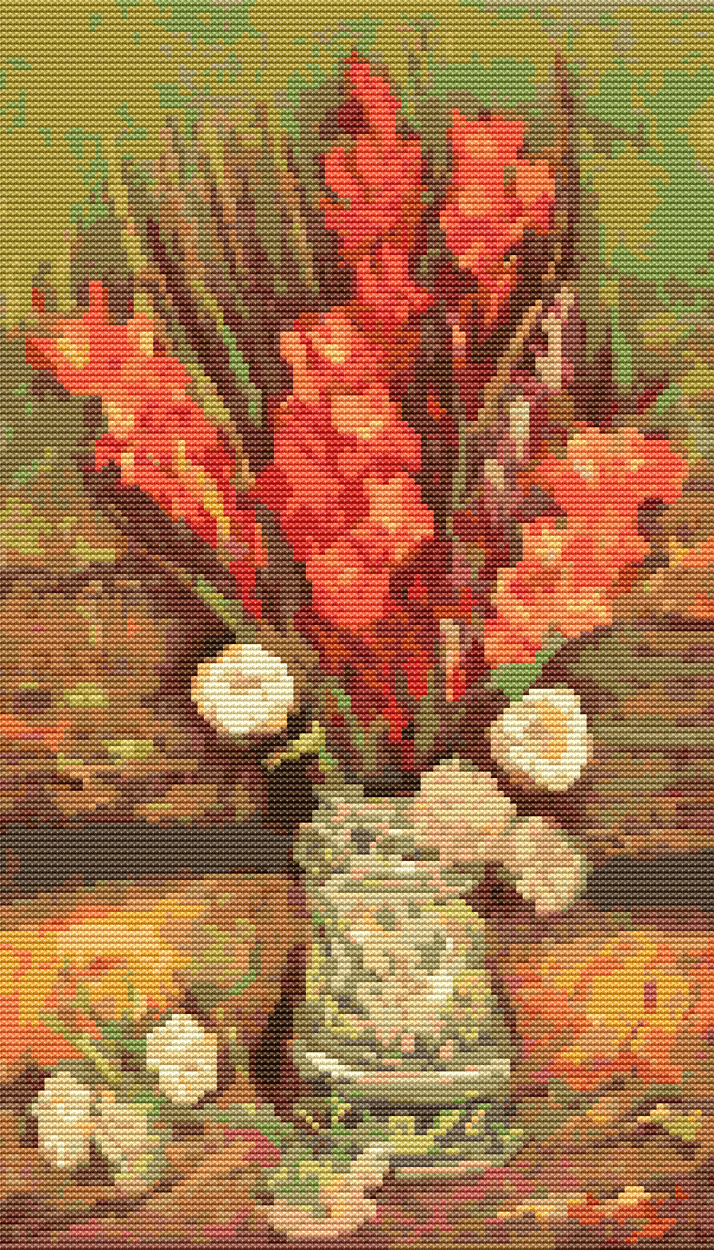 Vase with Red Gladioli Cross Stitch Kit by Vincent Van Gogh