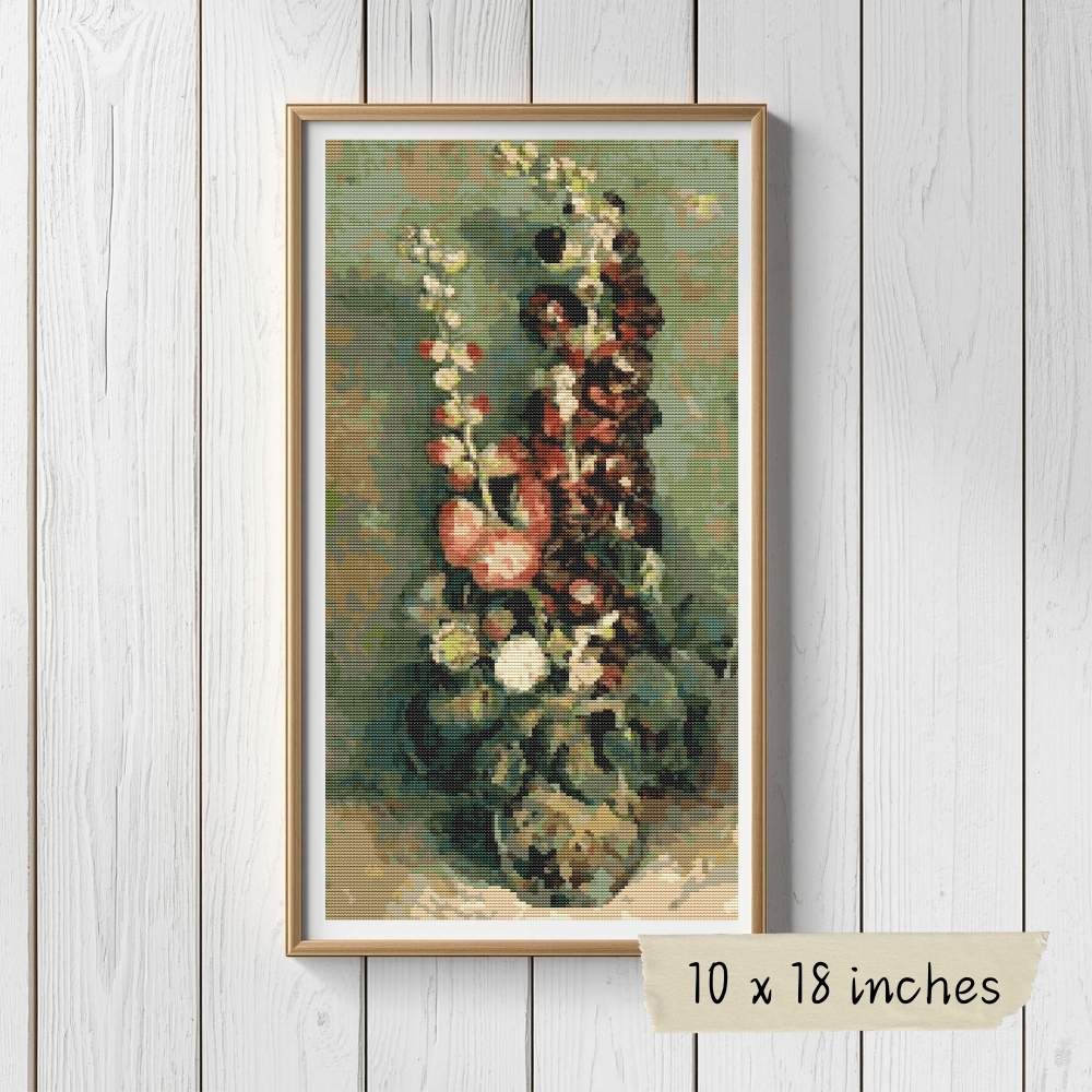 Vase with Hollyhocks Cross Stitch Pattern