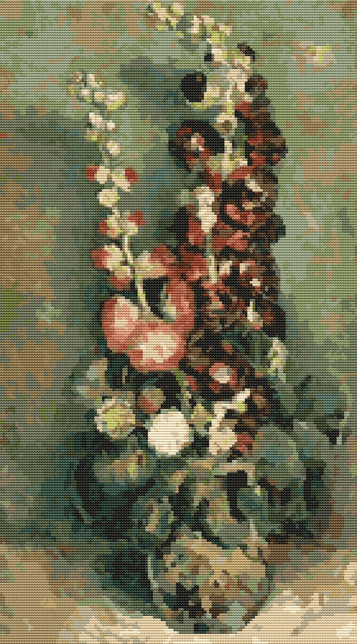 Vase with Hollyhocks Cross Stitch Kit by Vincent Van Gogh