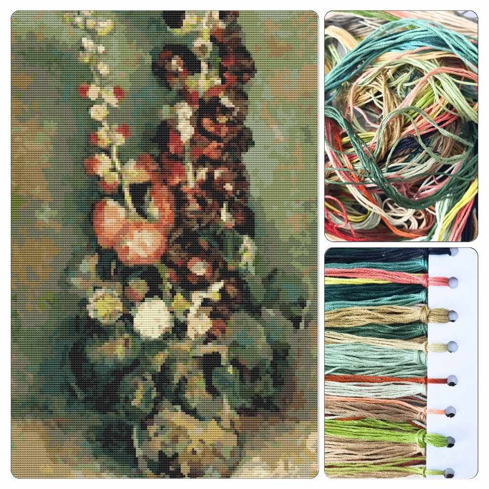 Vase with Hollyhocks Cross Stitch Kit - Premium Cross Stitch Kit - Vincent Van Gogh