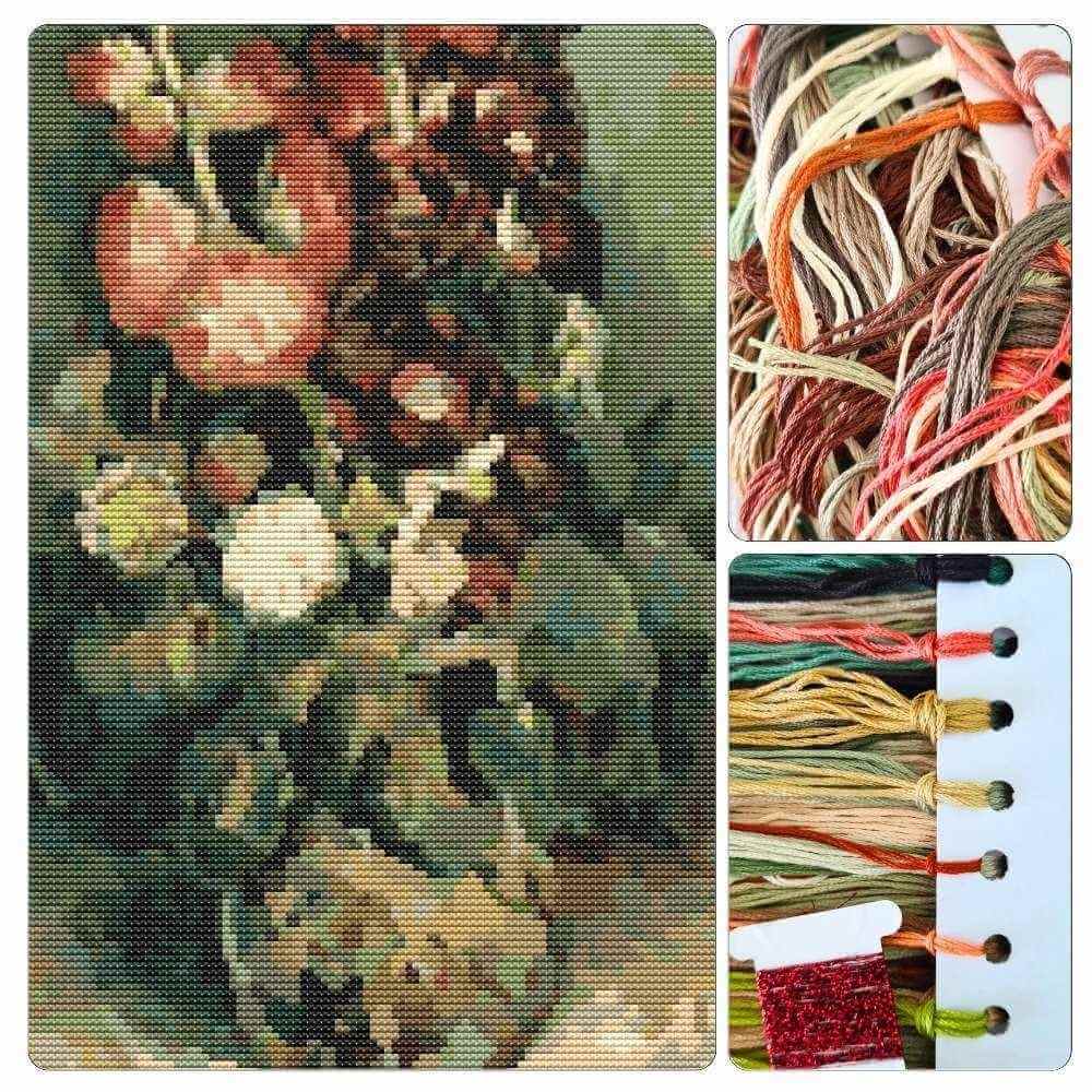 Vase with Hollyhocks Cross Stitch Kit